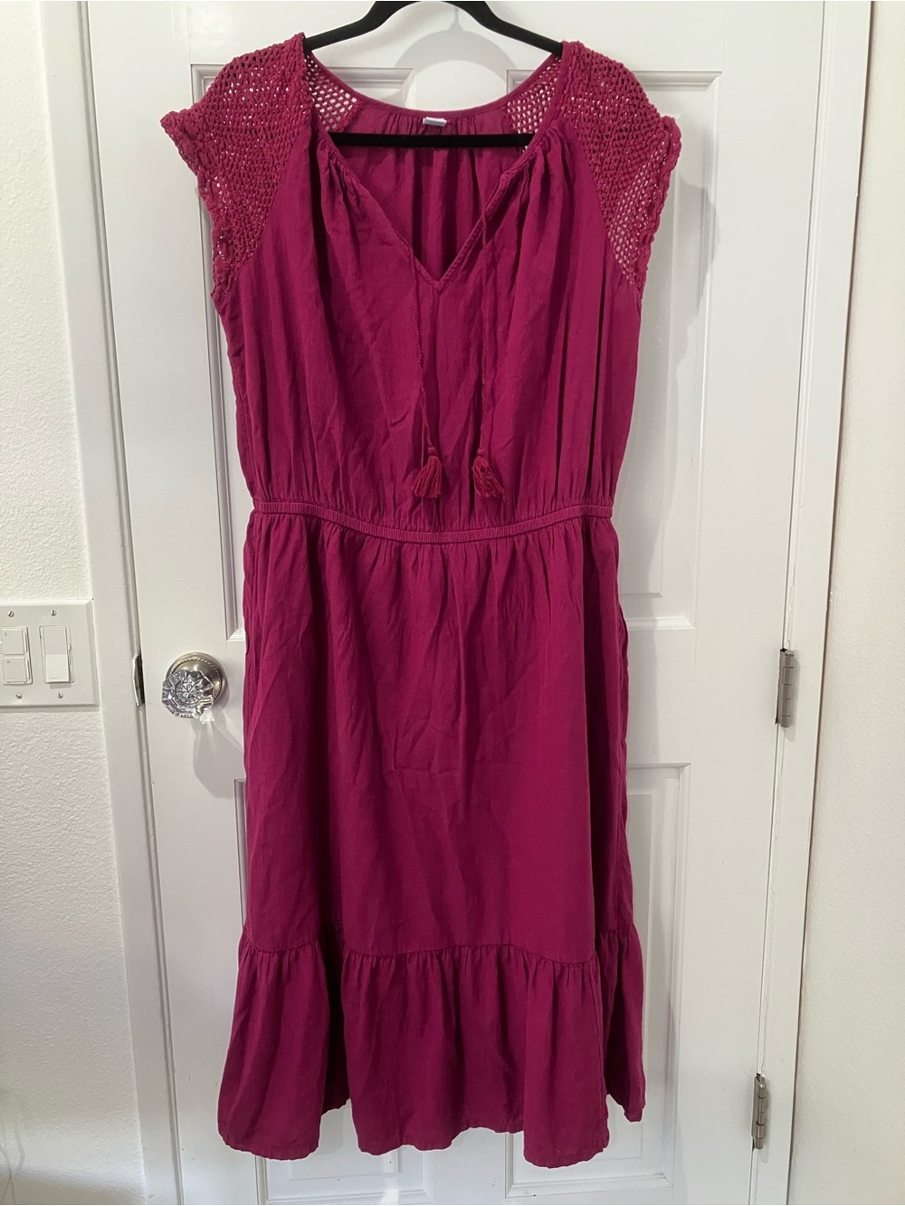 Old Navy Magenta Midi Dress with Crochet Shoulders